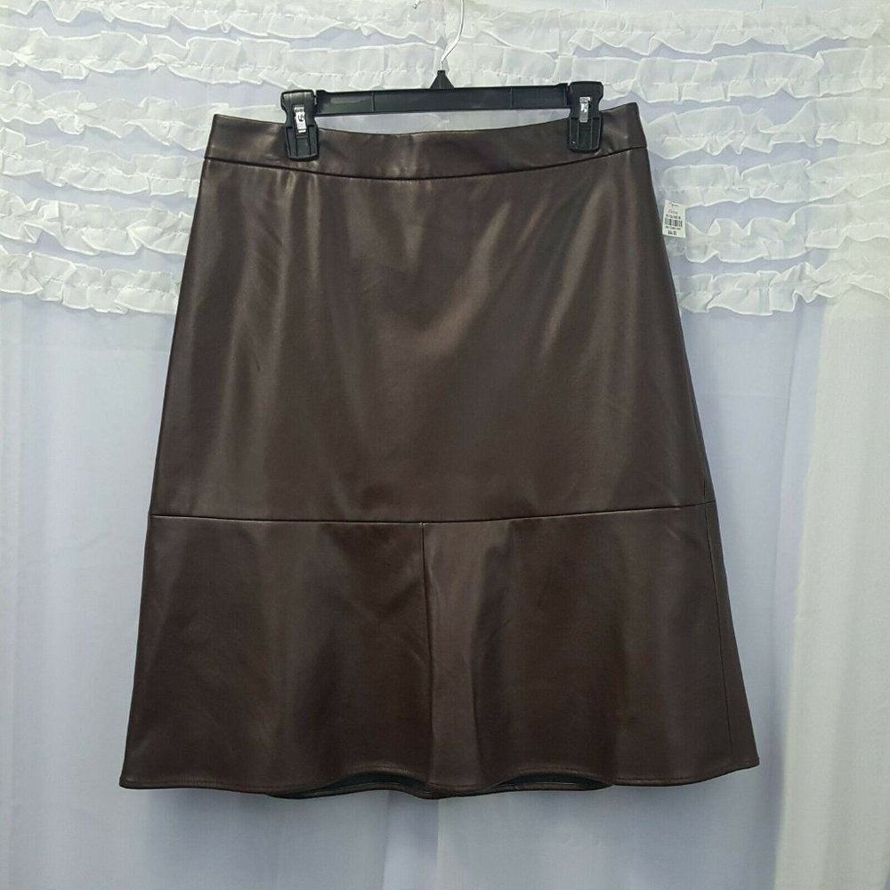 Liz Claiborne 10 Brown Faux Leather Career Skirt N